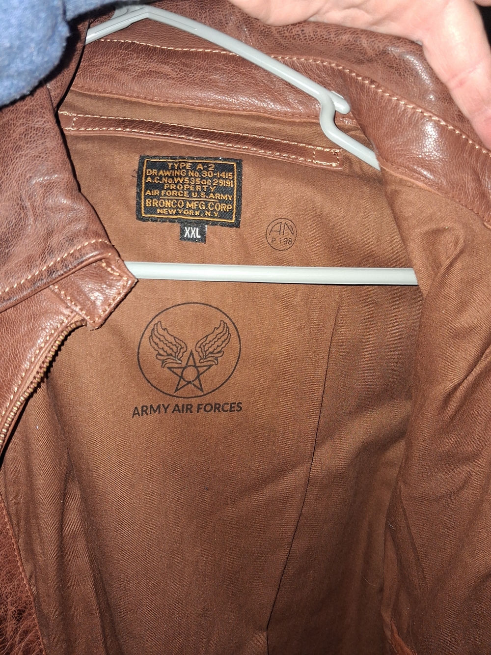 Bronco A-2 Style Men's Military Leather Jacket - Brown